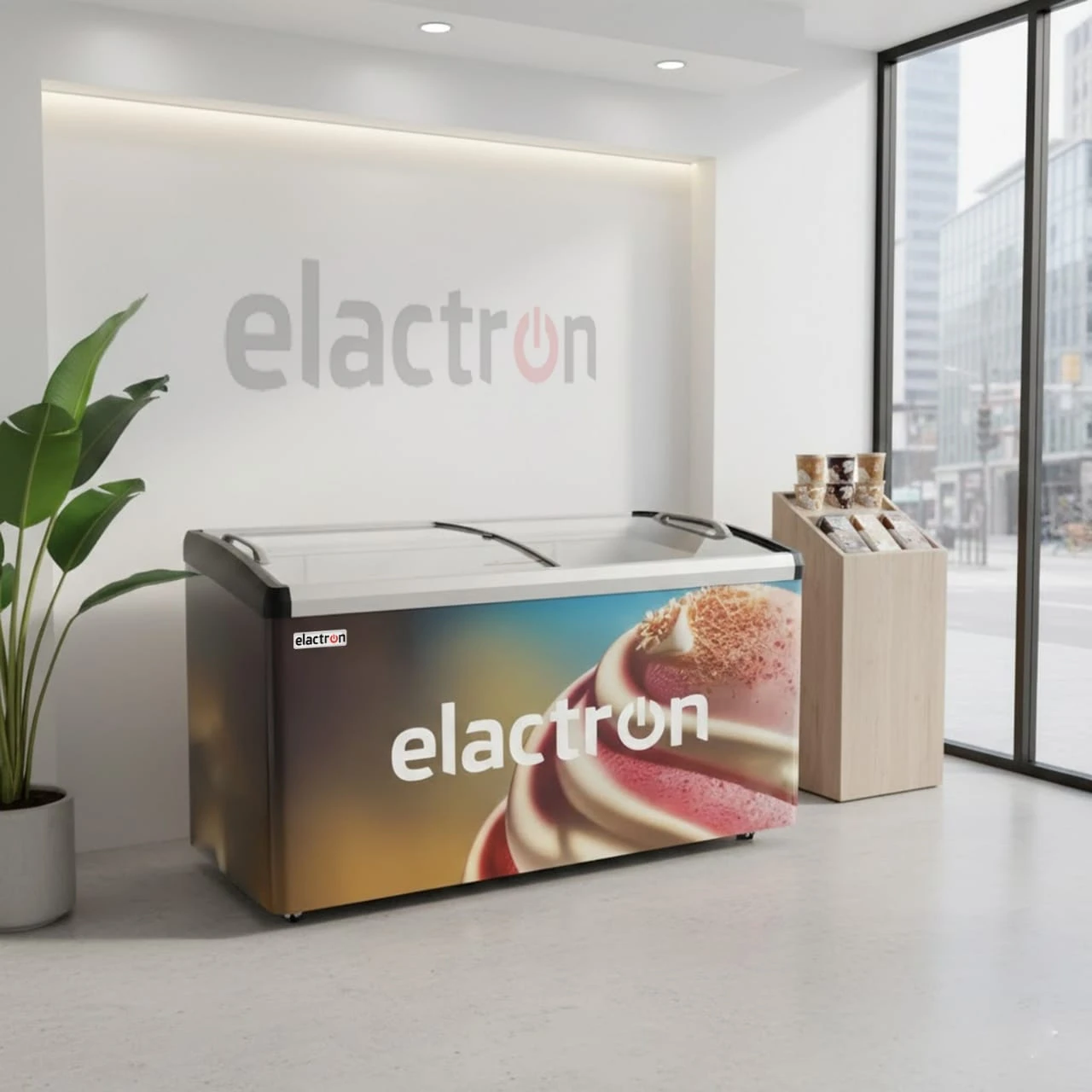 j Congélateur Vitrine Elactron 600L SD-519BY – Horizontal, Portes Coulissantes Verre – Image 1
